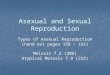 Asexual and Sexual Reproduction Types of Asexual Reproduction (hand out pages 159 – 161) Meiosis 7.2 (206) Atypical Meiosis 7.9 (222)