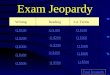 Exam Jeopardy Writing ReadingLit. Terms Q $100 Q $200 Q $300 Q $400 Q $500 Q $100 Q $200 Q $300 Q $400 Q $500 Final Jeopardy