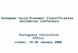 European Socio-Economic Classification Validation Conference Portuguese Statistical Office Lisbon, 19-20 January 2006