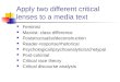 Apply two different critical lenses to a media text Feminist Marxist: class difference Poststructualist/deconstruction Reader-response/rhetorical Psychological/psychoanalytic/archetypal