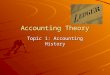 1 Accounting Theory Topic 1: Accounting History. 2 Accounting History Early history of accounting Emergence of double entry bookkeeping Contribution of