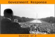 Government Response Section 17.3. Let’s Review: Plessy v. Ferguson Brown v. Board of Education Thurgood Marshall Little Rock Nine Rosa Parks Montgomery