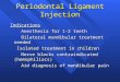 Periodontal Ligament Injection Indications Anesthesia for 1-2 teeth Anesthesia for 1-2 teeth Bilateral mandibular treatment needed Bilateral mandibular