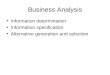 Business Analysis Information determination Information specification Alternative generation and selection