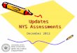 Updates NYS Assessments December 2012. Changes to NYSESLAT Phase 1: Tests administered in 2013 and 2014 –Aligned to existing ESL standards –Moving towards
