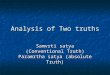 Analysis of Two truths Samvrti satya (Conventional Truth) Paramrtha satya (absolute Truth)