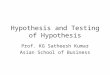 Hypothesis and Testing of Hypothesis Prof. KG Satheesh Kumar Asian School of Business