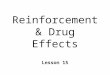 Reinforcement & Drug Effects Lesson 15. Operant Conditioning n Acquisition & Maintenance of behavior l important for survival l Response Consequences