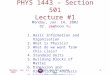 Monday, Jan. 14, 2002PHYS 1443-501, Spring 2002 Dr. Jaehoon Yu 1 PHYS 1443 – Section 501 Lecture #1 Monday, Jan. 14, 2002 Dr. Jaehoon Yu 1.Basic Information