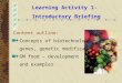1 Learning Activity 1- Introductory Briefing Content outline:  Concepts of biotechnology – genes, genetic modification  GM food – development and examples