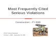 Most Frequently Cited Serious Violations Construction – FY 2009 OSHA Federal Standards October 1, 2008 – September 30, 2009