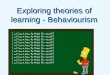 Exploring theories of learning - Behaviourism Last week   Why do teachers need to know about theories of learning?   Learning styles – uses and problems?