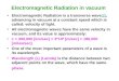 Electromagnetic Radiation in vacuum Electromagnetic Radiation is a transverse wave(2), advancing in vacuum at a constant speed which is called: velocity