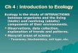 Ch 4 : Introduction to Ecology Ecology is the study of INTERACTIONS between organisms and the living (biotic) and nonliving (abiotic) components of their