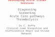 Developing Acute Stroke Services Diagnosing Screening Acute Care pathways Thrombolysis Dr C. Roffe Clinical Lead Shropshire and Staffordshire Heart and