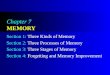 Chapter 7 MEMORY Section 1: Three Kinds of Memory Section 2: Three Processes of Memory Section 3: Three Stages of Memory Section 4: Forgetting and Memory