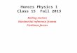 1 Honors Physics 1 Class 15 Fall 2013 Rolling motion Noninertial reference frames Fictitious forces