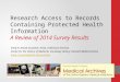 Research Access to Records Containing Protected Health Information A Review of 2014 Survey Results Emily R. Novak Gustainis, Head, Collections Services