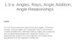 1.3 a: Angles, Rays, Angle Addition, Angle Relationships G-CO.9 Prove theorems about lines and angles. Theorems include: vertical angles are congruent;