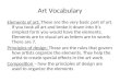 Art Vocabulary Elements of art: These are the very basic part of art. If you took all art and broke it down into it’s simplest form you would have the