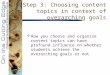 Step 3: Choosing content topics in context of overarching goals  How you choose and organize content topics can have profound influence on whether students