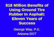 $18 Million Benefits of Using Ground Tire Rubber In Asphalt: Eleven Years of Success George Way, P.E. Arizona DOT