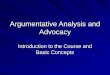 Argumentative Analysis and Advocacy Introduction to the Course and Basic Concepts