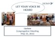 LET YOUR VOICE BE HEARD Update Congregation Meeting May 31, 2015