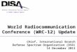 A Combat Support Agency World Radiocommunication Conference (WRC-12) Update Chief, International Branch Defense Spectrum Organization (DSO) 14 December