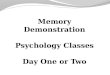 Memory Demonstration Psychology Classes Day One or Two