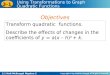 2.1 Holt McDougal Algebra 2 3-1 Using Transformations to Graph Quadratic Functions Transform quadratic functions. Describe the effects of changes in the