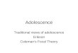 Adolescence Traditional views of adolescence Erikson Coleman’s Focal Theory