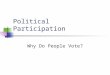 Political Participation Why Do People Vote?. Today Forms of political participation Explaining the individual decision to vote or abstain