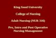 King Saud University College of Nursing Adult Nursing (NUR 316) Pre, Intra and Post Operative Nursing Management