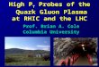 High P T Probes of the Quark Gluon Plasma at RHIC and the LHC Prof. Brian A. Cole Columbia University
