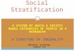 A SYSTEM BY WHICH A SOCIETY RANKS CATEGORIES OF PEOPLE IN A HIERARCHY A STRUCTURE OF INEQUALITY Social Stratification Macionis, Sociology Chapter Ten