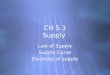 CH 5.1 Supply Law of Supply Supply Curve Elasticity of supply Law of Supply Supply Curve Elasticity of supply