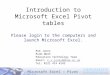 Microsoft Excel – Pivot Tables Introduction to Microsoft Excel Pivot tables Please login to the computers and launch Microsoft Excel. Rob Jones Room WG43