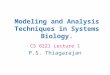 Modeling and Analysis Techniques in Systems Biology. CS 6221 Lecture 1 P.S. Thiagarajan