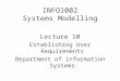 INFO1002 Systems Modelling Lecture 10 Establishing User Requirements Department of information Systems