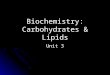 Biochemistry: Carbohydrates & Lipids Unit 3. Macromolecules Very large molecules that make most of the structure of the body monomers polymer