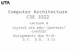 Computer Architecture CSE 3322 Lecture 4 crystal.uta.edu/~jpatters/cse3322 Assignments due 9/15: 3.7, 3.9, 3.11