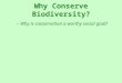 Why Conserve Biodiversity? –Why is conservation a worthy social goal?