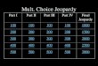 Mult. Choice Jeopardy Part IPart IIPart IIIPart IVFinal Jeopardy 100 1000 200 1500 300 2000 400 2500 500 3000