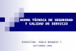 NORMA TÉCNICA DE SEGURIDAD Y CALIDAD DE SERVICIO EXPOSITOR: PABLO BENARIO T. SEPTIEMBRE 2006