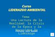 Curso LIDERAZGO AMBIENTAL Profesor Luis Dumani Tema Una Lectura de la Realidad: la Crisis de la Época y la Necesidad de Liderazgo