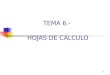 1 TEMA 6.- HOJAS DE CÁLCULO. 2 Esquema 6.1.Definición 6.2.Utilización 6.3.Funciones 6.3.1.Introducción de datos 6.3.2.Creación de fórmulas y vínculos