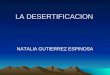LA DESERTIFICACION NATALIA GUTIERREZ ESPINOSA. ¿Qué es la desertificación? Es un proceso de degradación ecológica en el que el suelo fértil y productivo