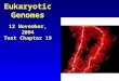 Eukaryotic Genomes 12 November, 2004 Text Chapter 19