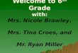 Welcome to 6 th  Grade with: Mrs. Nicole Brawley ,  Mrs. Tina  Croes , and  Mr. Ryan Miller